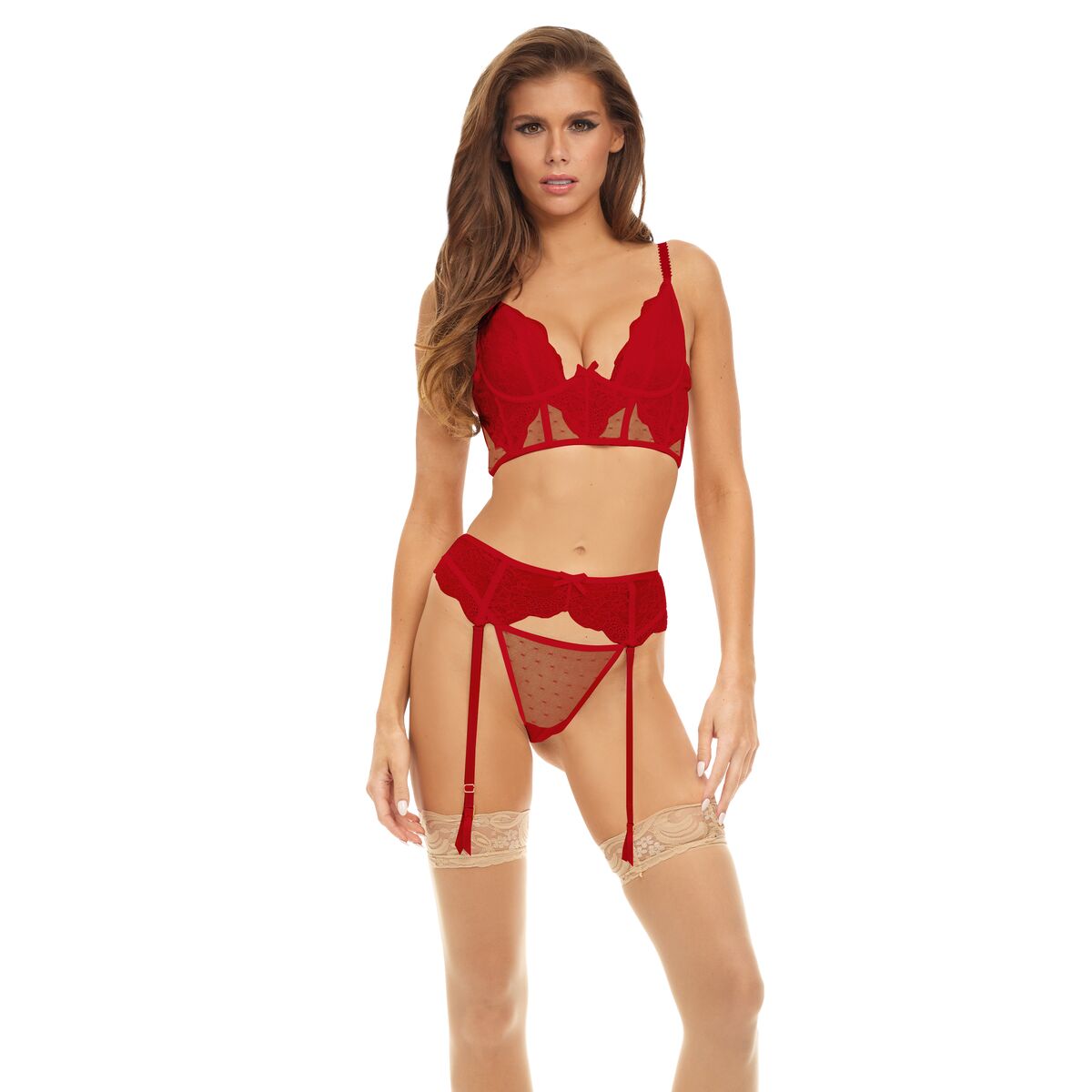 Compleu de lenjerie Bombshell Boudoir Roșu (S), 2, roseregalo.com