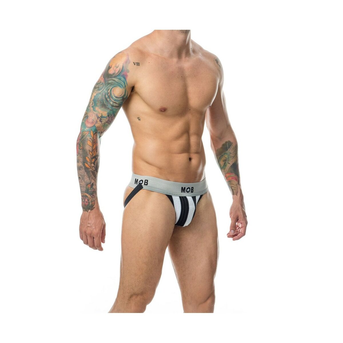 Tanga Mob Eroticwear Alb Negru, 1, roseregalo.com