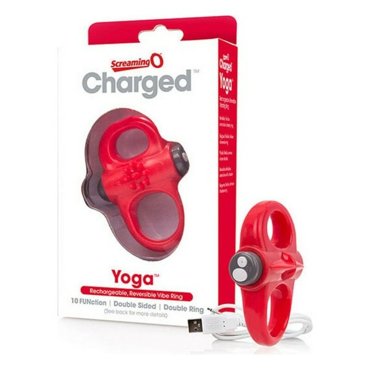 Inel de Penis Vibrant The Screaming O Charged Yoga Roșu, 3, roseregalo.com