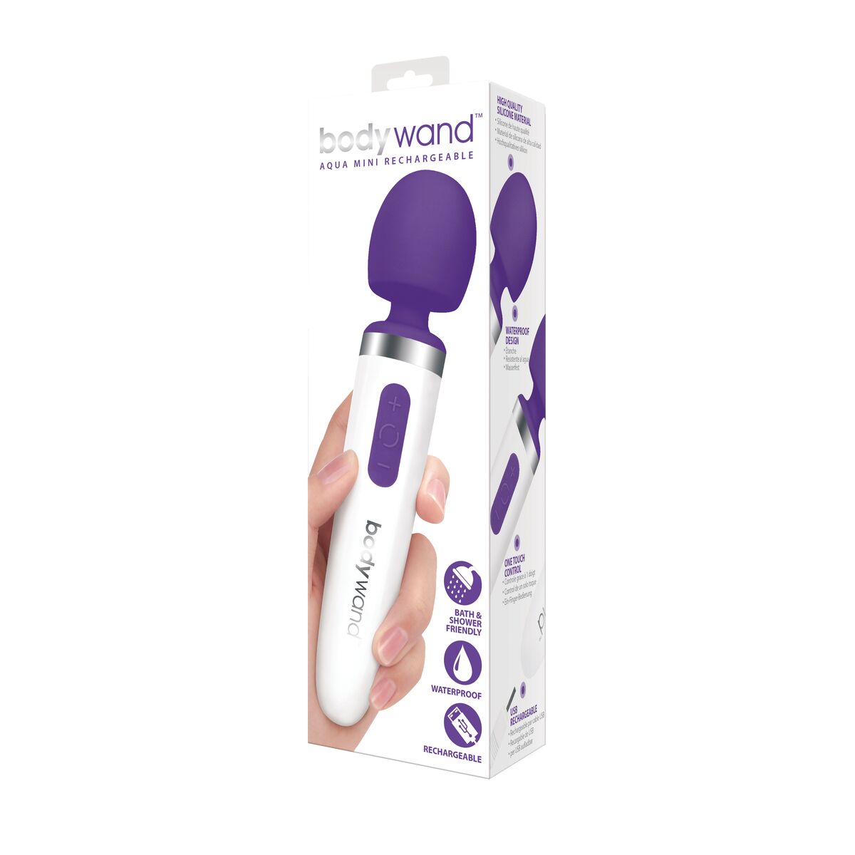 Baghetă Mini de Masaj Reîncărcabilă Aqua Violet Bodywand Multi Function Wands Mov, 1, roseregalo.com