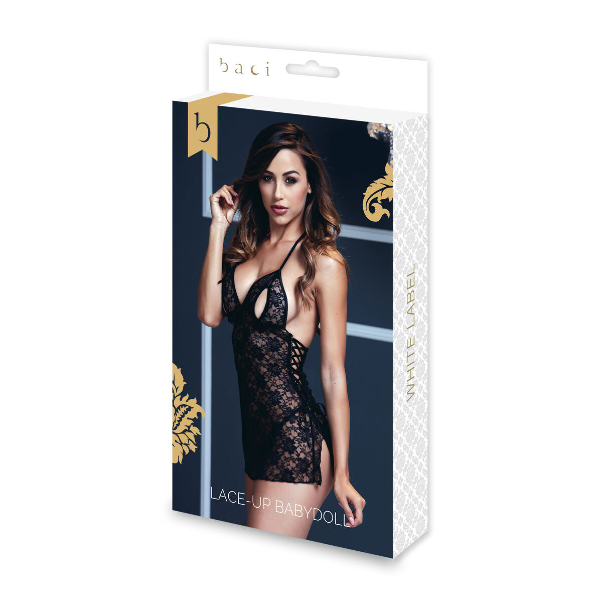 Babydoll din Dantelă Neagră Mărime Unică Baci Lingerie BW3103 Negru Mărime unică, 1, roseregalo.com