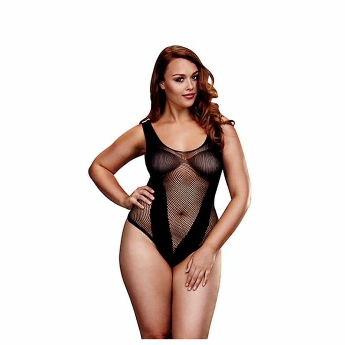 Plasă Jacquard V Teddy Mărime Mare Baci Lingerie BW3134-BLKQS Negru XL Queen, 2, roseregalo.com