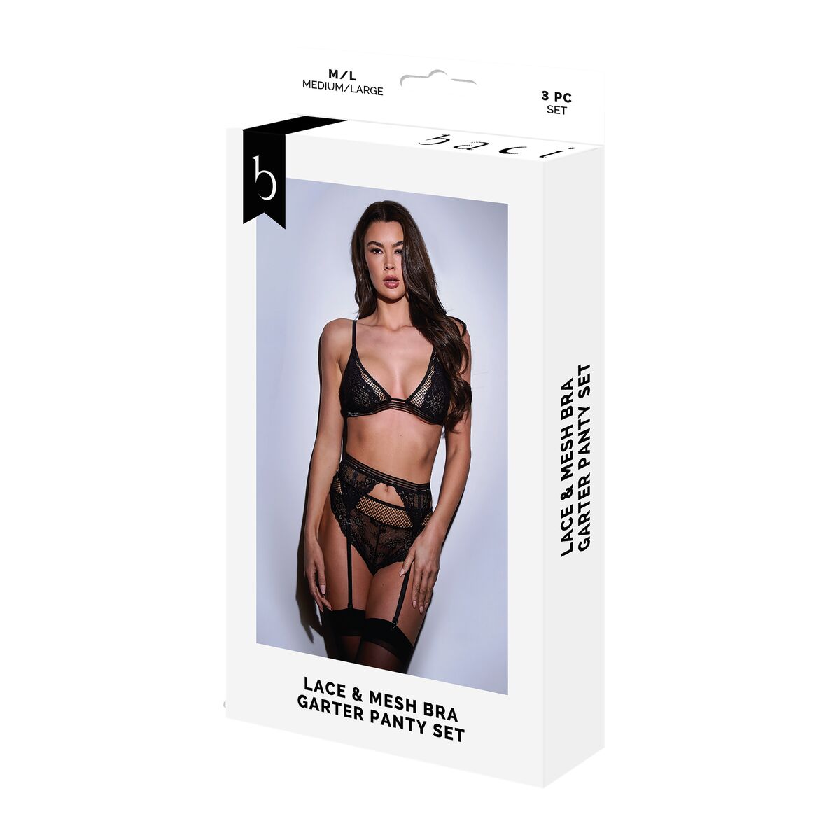 Compleu de lenjerie Baci Lingerie Negru 3 Piese (S/M), 1, roseregalo.com