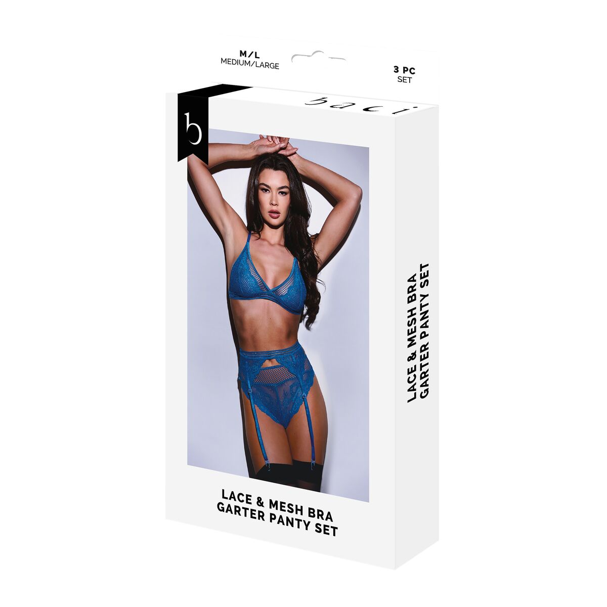Compleu de lenjerie Baci Lingerie Garter &amp; Panty Albastru (M/L), 1, roseregalo.com