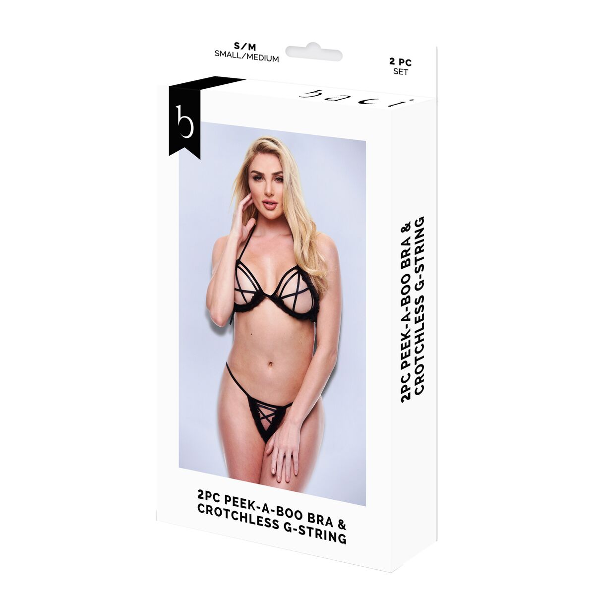 Compleu de lenjerie Baci Lingerie Crotchless G- Negru 2 Piese (S/M), 1, roseregalo.com