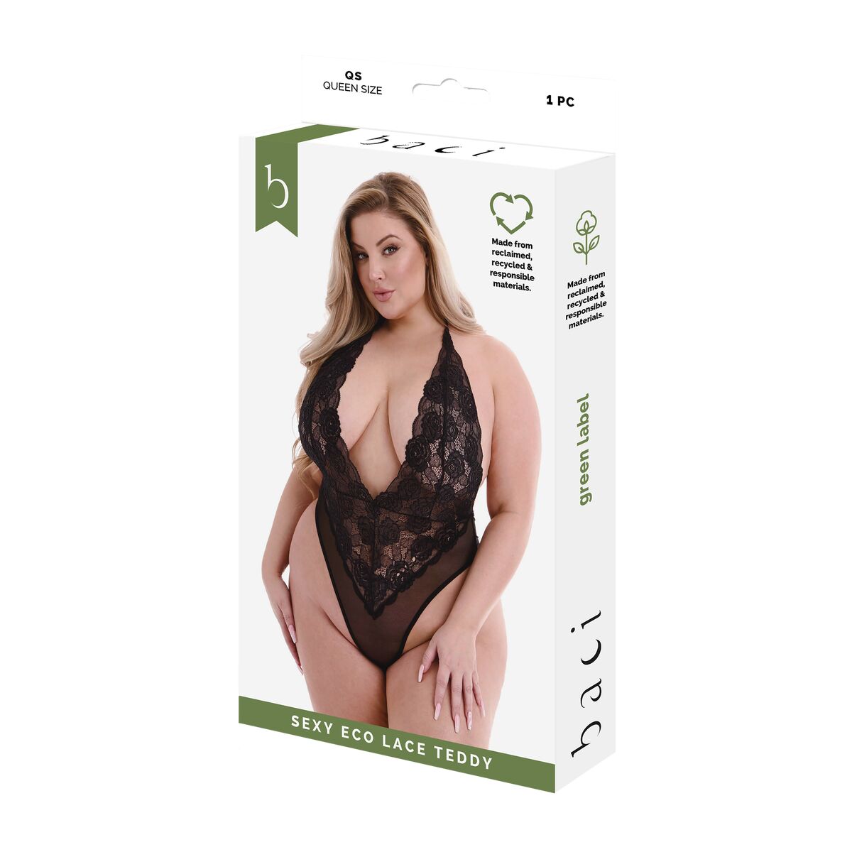 Compleu de lenjerie Baci Lingerie Eco Lace Teddy Negru (Queen), 1, roseregalo.com