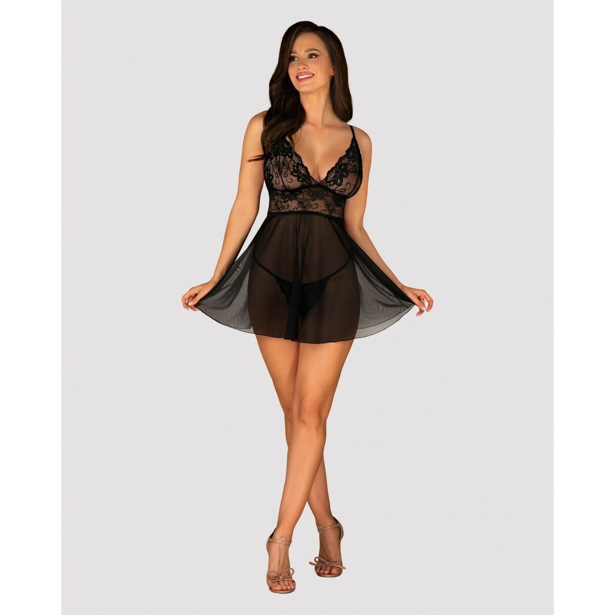 Imperia Babydoll &amp; Tanga S/M Obsessive Idillia babydoll Negru, 2, roseregalo.com
