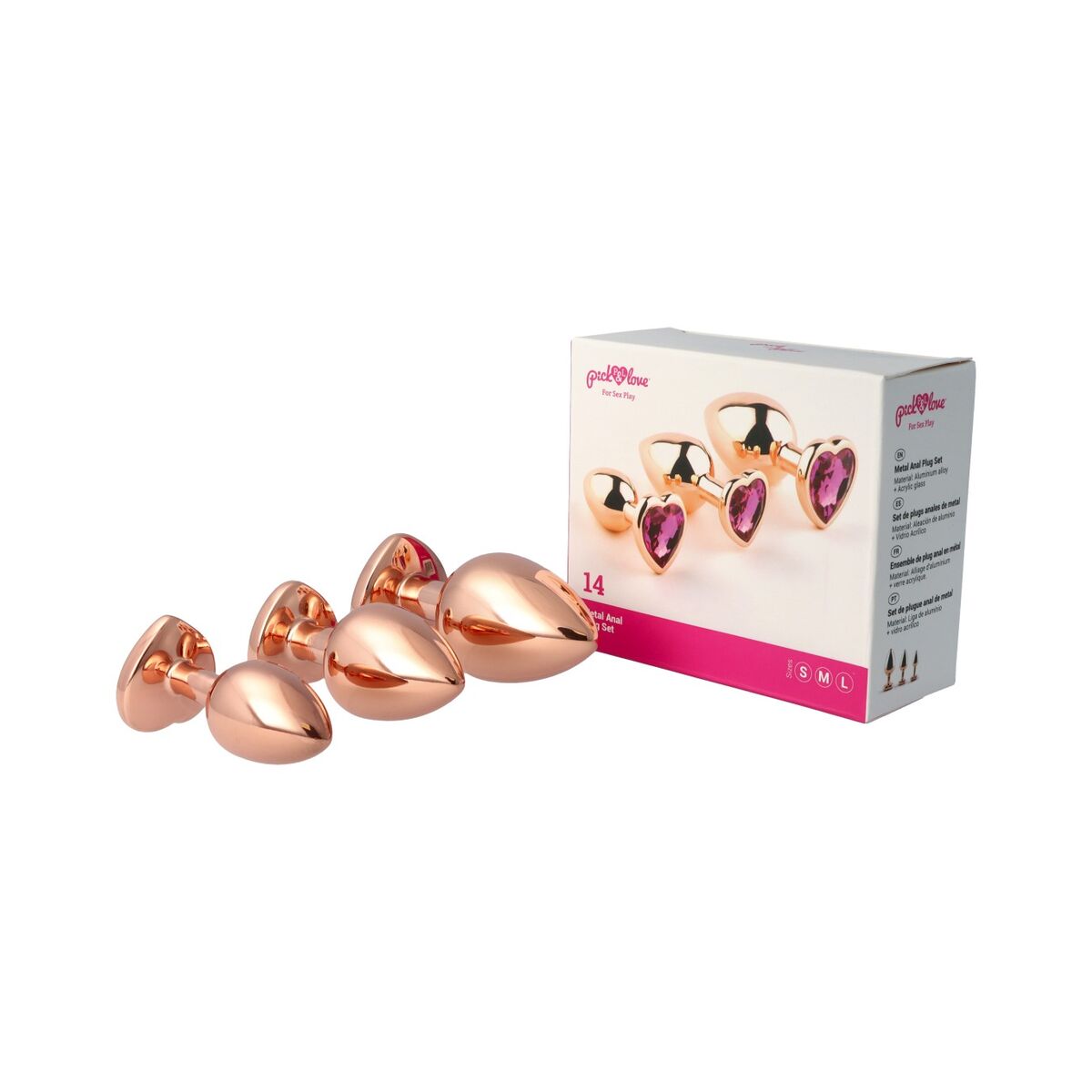 Plug Anal Pick&amp;Love Nº 14 Auriu* 3 Piese (8,3 cm) (9,5 cm) (7,6 cm), 2, roseregalo.com