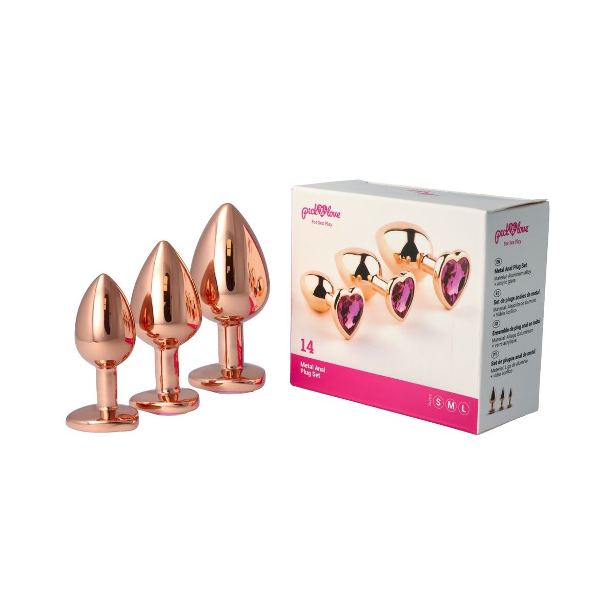 Plug Anal Pick&amp;Love Nº 14 Auriu* 3 Piese (8,3 cm) (9,5 cm) (7,6 cm), 6, roseregalo.com