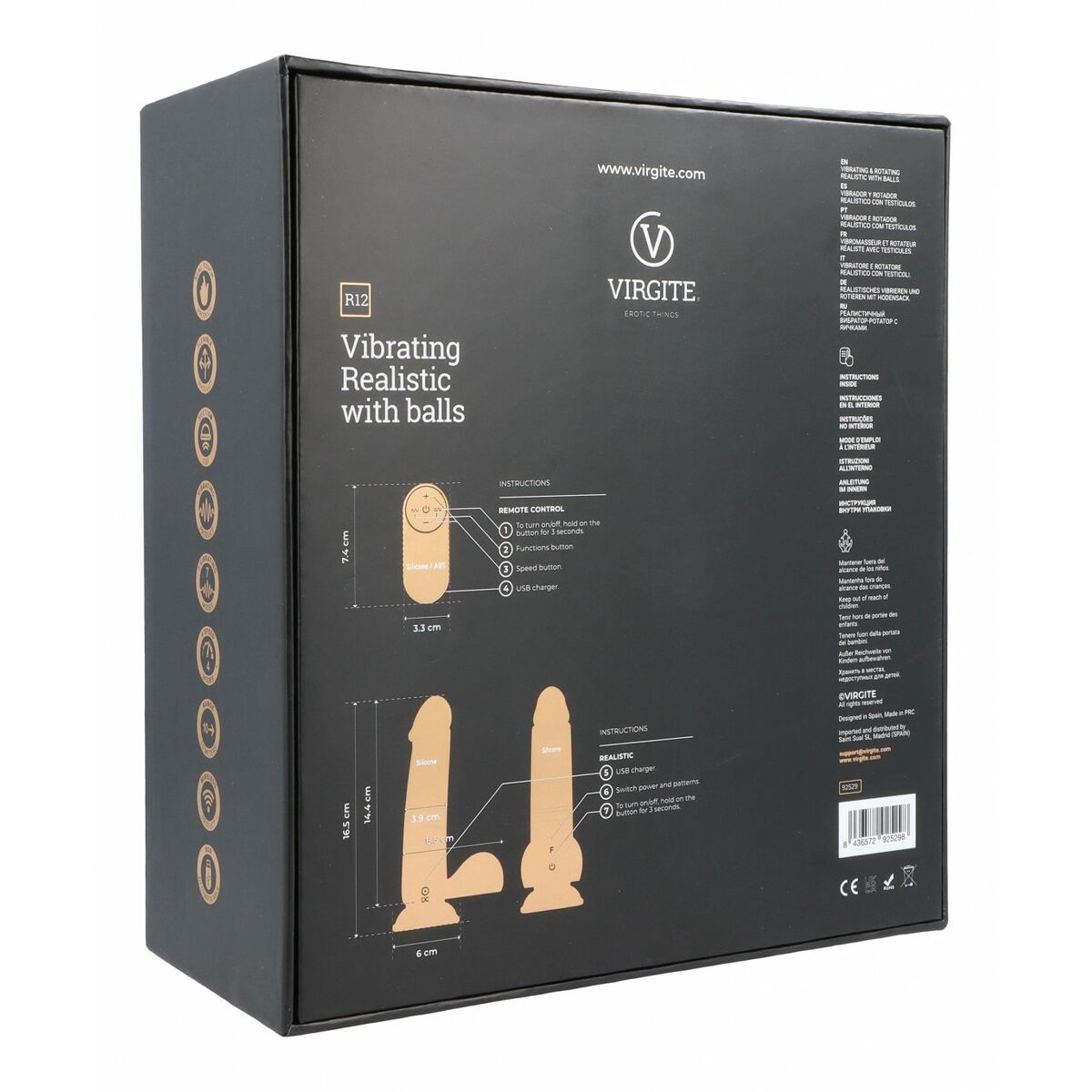 Dildo realist Virgite R12 Negru 14,4 cm, 5, roseregalo.com