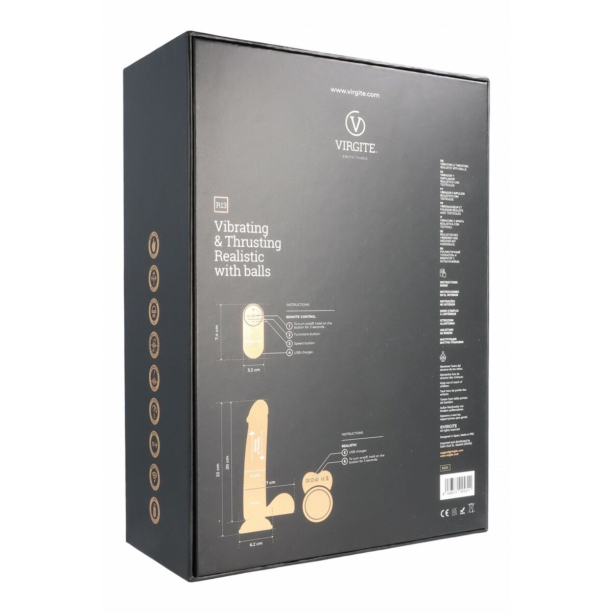 Dildo realist Virgite R13 Negru 20 cm, 4, roseregalo.com