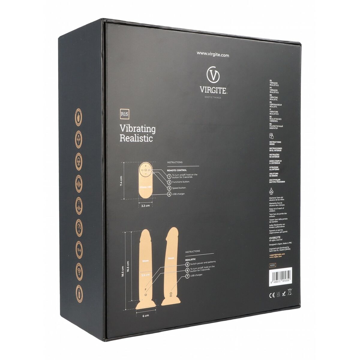 Dildo realist Virgite R15 Negru 16,5 cm, 4, roseregalo.com